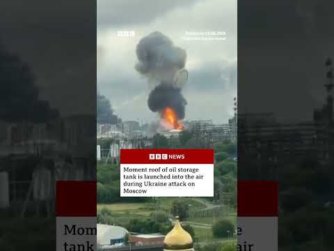 Oil storage tank’s roof launched into the air during Ukrainian attack on Moscow #BBCNews