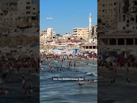 Palestinians trade tents for polluted sea to flee heat