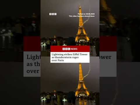 Lightning strikes Eiffel Tower as thunderstorm rages over Paris. #EiffelTower #Paris #BBCNews