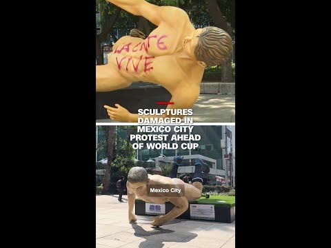 Sculptures damaged in Mexico City protest ahead of World Cup