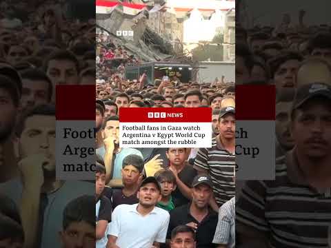 Football fans in Gaza watch World Cup amongst the rubble. #WorldCup #BBCNews