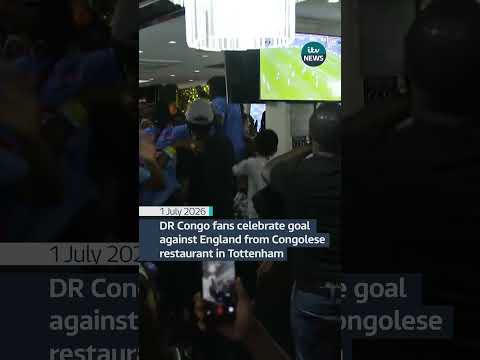 DR Congo fans celebrate goal against England from Congolese restaurant in Tottenham #football