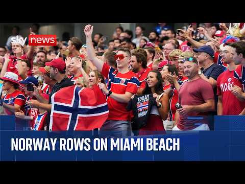 Norway fans row on Miami Beach ahead of quarter final against England