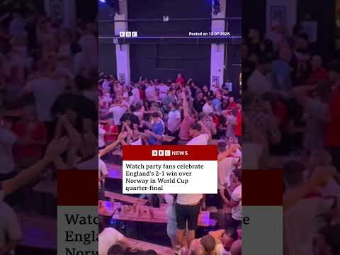 England fans celebrate 2-1 World Cup win over Norway. #BBCNews