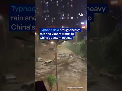 Vehicles swept away as Typhoon Bavi batters China