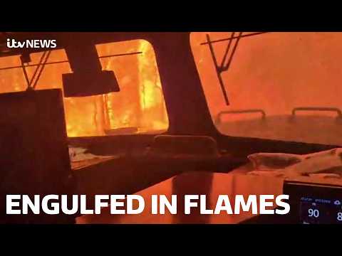 Terrifying pictures show wildfire surrounding train with trapped workers
