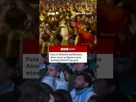 Fans in Madrid and Buenos Aires react as Spain scores winning World Cup goal. #bbcnews