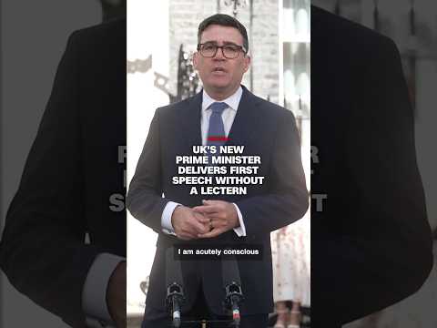 UK’s new prime minister delivers first speech without a lectern