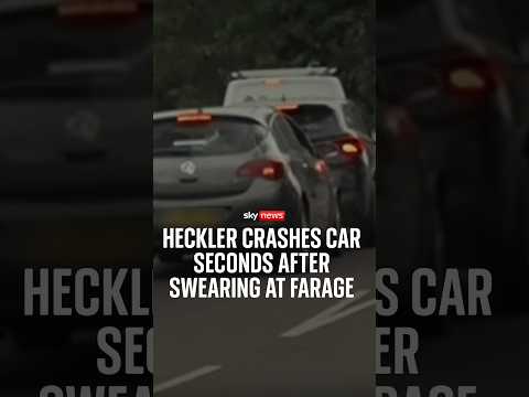 Heckler crashes car seconds after swearing at Farage