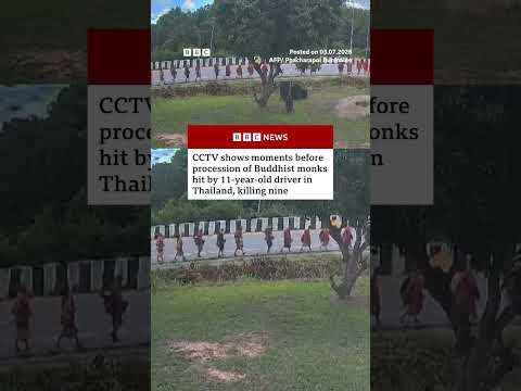 CCTV shows moments before Buddhist monks hit by 11-year-old driver in Thailand. #BBCNews
