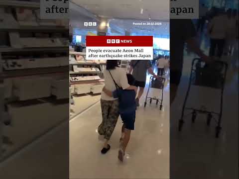 People evacuate Aeon Mall after earthquake strikes Japan. #BBCNews