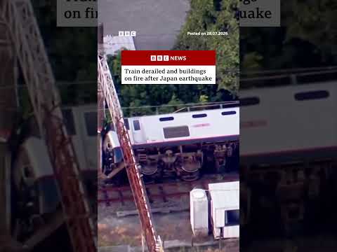 Train derailed and buildings on fire after Japan earthquake. #BBCNews