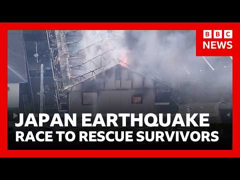 Japan earthquake – many people feared trapped in collapsed shopping mall | BBC News