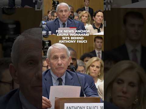 Fox News anchor Laura Ingraham sits behind Anthony Fauci