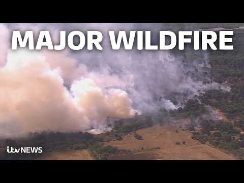 Incredible aerial footage shows scale of wildfire on Suffolk coast