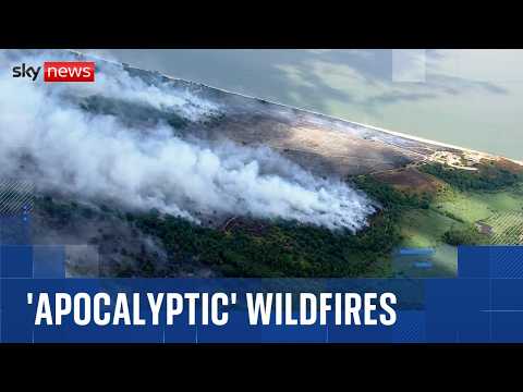 Flying over UK wildfires threatening homes and near to nuclear plant
