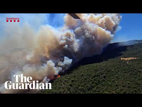 Aerial footage shows wildfire raging across Catalonia