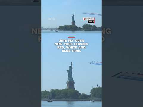 Jets fly over New York leaving red, white and blue trail