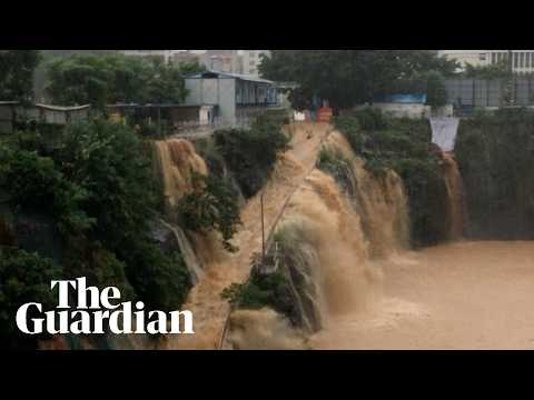 Typhoon Maysak floods construction site in south-west China