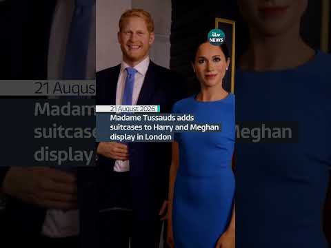 Madame Tussauds adds suitcases to Harry and Meghan’s wax figures.