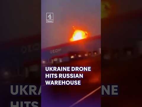 Moment Ukraine drone hits massive Russian warehouse in Dagestan