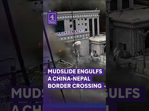 Surveillance camera captures moment a mudslide engulfs border crossing between China and Nepal
