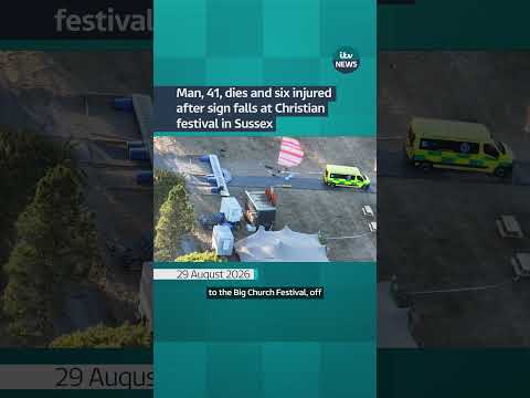 A man has died after a large sign fell and injured a number of people at a Christian festival