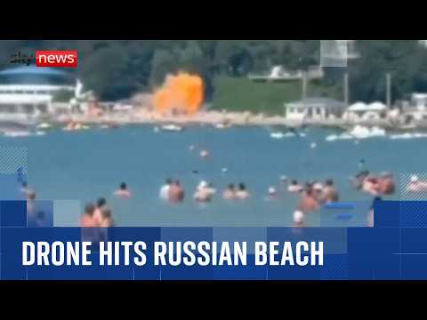 Holidaymakers watch on as drone hits Russian beach