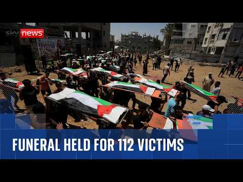 Funeral held for 112 victims buried under rubble of Gaza flats for nearly three years
