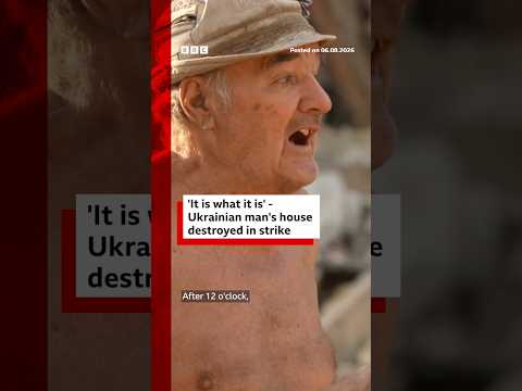 Ukrainian man’s house destroyed in strike. #Ukraine #Russia #BBCNews