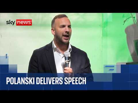 Greens leader Zack Polanski gives speech at summit