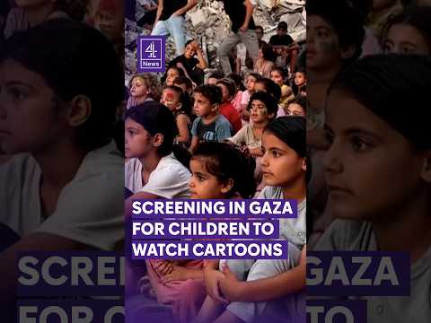 Children in Gaza watch cartoons at mobile screening