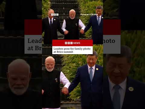 World leaders pose for family photo at Brics summit. #Brics #Delhi #BBCNews