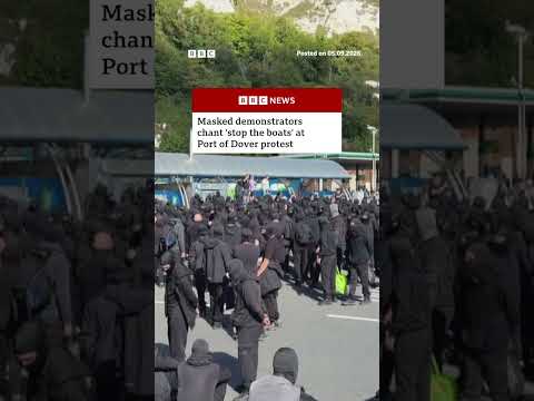 Masked demonstrators chant ‘stop the boats’ at Port of Dover protest. #England #BBCNews