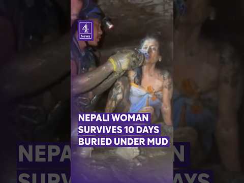 Moment rescuers pull 64-year-old Nepali women alive from mud-buried home