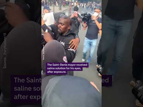 French mayor tries to protect students from riot police during a protest