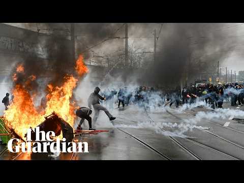 Water cannons and tear gas used on protesters in Belgium
