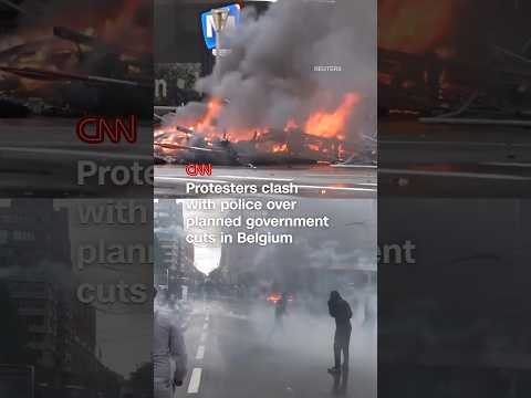 Protesters clash with police over planned government cuts in Belgium