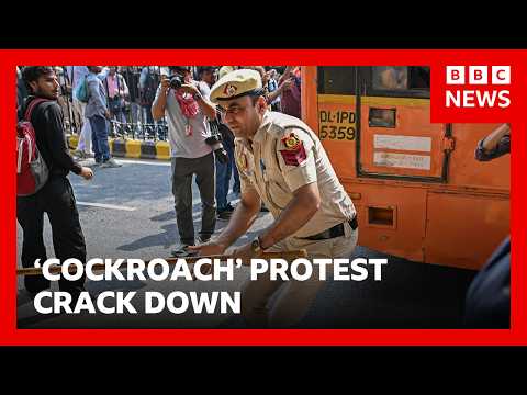 Police crack down on India ‘cockroach’ protest in Delhi | BBC News