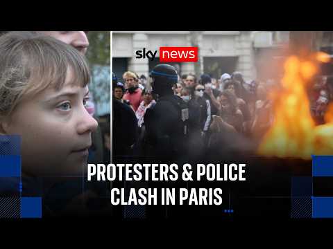 Police fire tear gas at protesting students in France – as Greta Thunberg attends