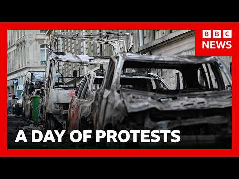 Violent clashes and buildings ablaze in France protests | BBC News