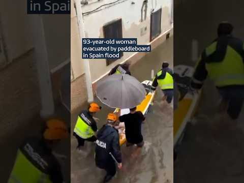 93-year-old woman evacuated by paddleboard in Spain flood