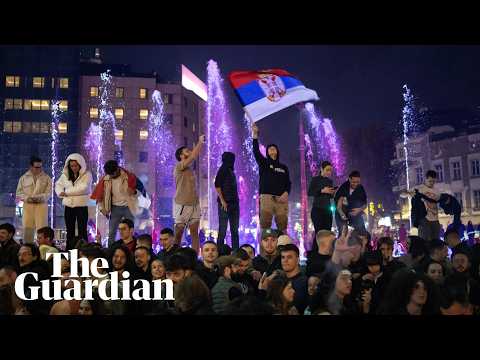 ‘Serbia is free’: scenes of celebration in Belgrade as Vučić concedes Serbian election