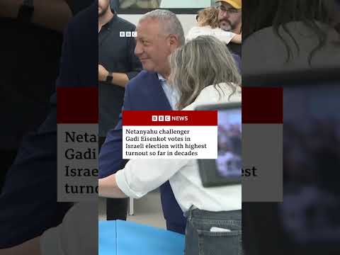Netanyahu challenger Gadi Eisenkot votes in Israeli election. #Eisenkot #Netanyahu #Israel #BBCNews
