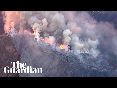 Aerial footage shows Bouquet wildfire burning in California national forest