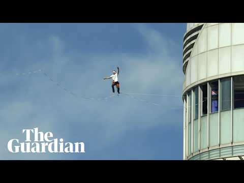 Jaan Roose amazes crowds with 120 metre-high slackline walk above Seoul