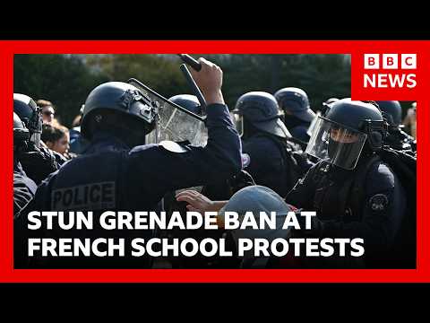 Stun grenades banned in French student protests after teenager’s hand blown off | BBC News
