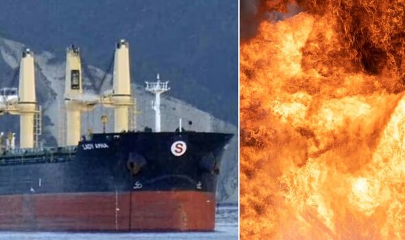 Russian ‘floating bomb’ ship packed with explosives now just 15 miles from two UK towns