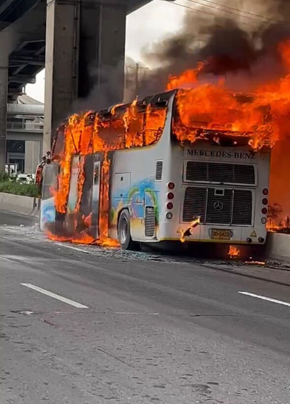 Horrific moment school bus explodes leaving more than 20 children on day trip feared dead