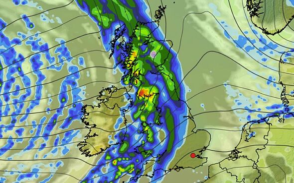 Weather maps turn green and red as UK ‘disappears’ under 551-mile wall of rain and snow